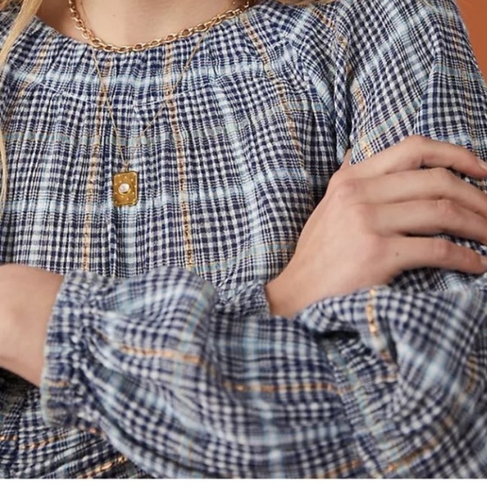 Pilcro blue and gold Checkered Shirt from Anthropologie - Picture 2 of 13